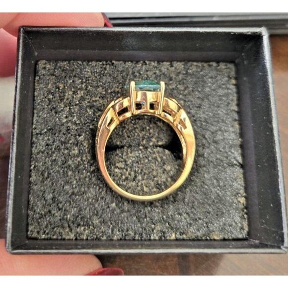 HSN Sterling Silver 18k Gold Technibond Ring Large Oval Aquamarine Size 8.5 - Picture 2 of 11